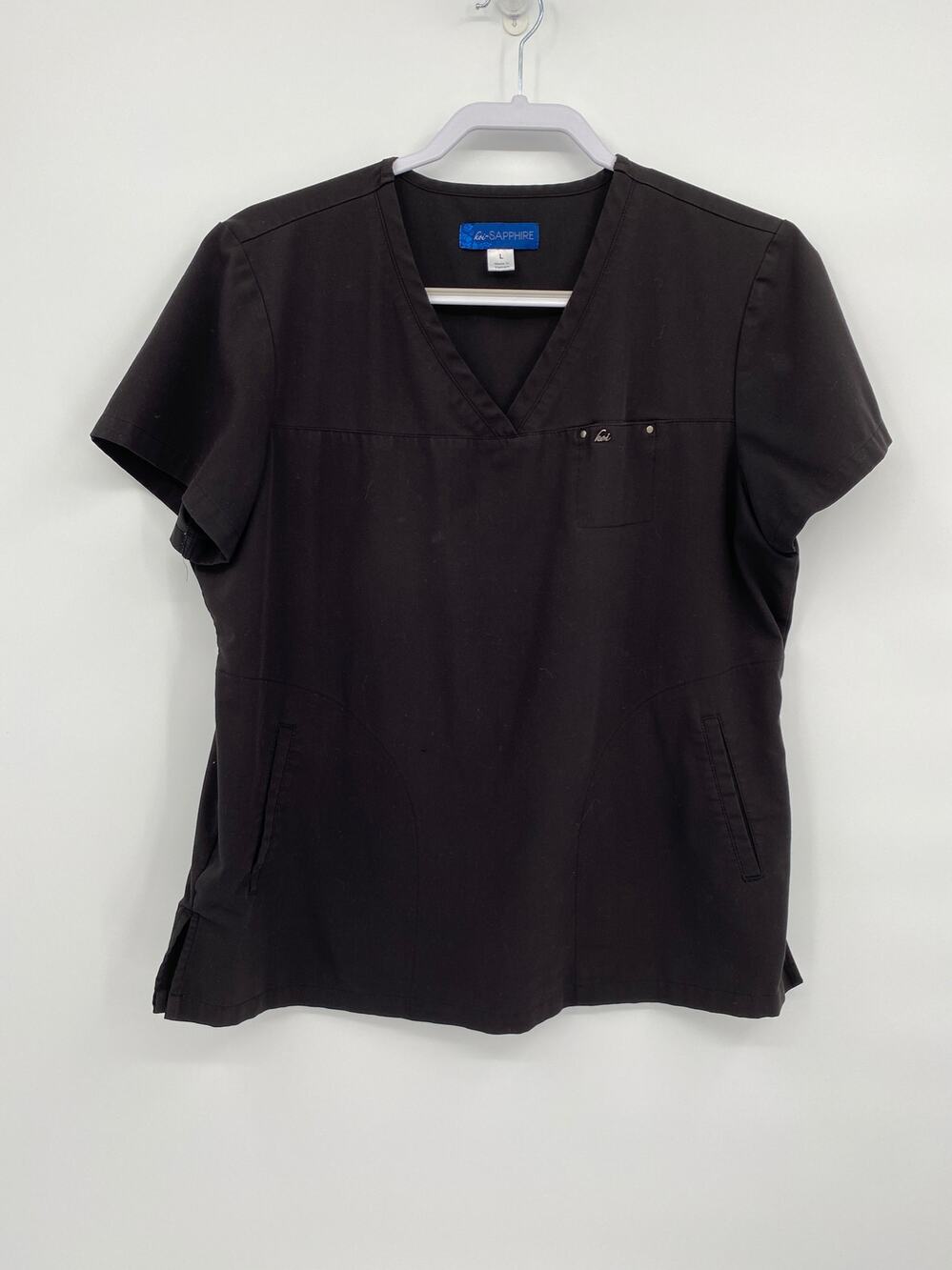 Koi Sapphire Cora 294 V-Neck Short Sleeve Black Scrub Top Womens Large